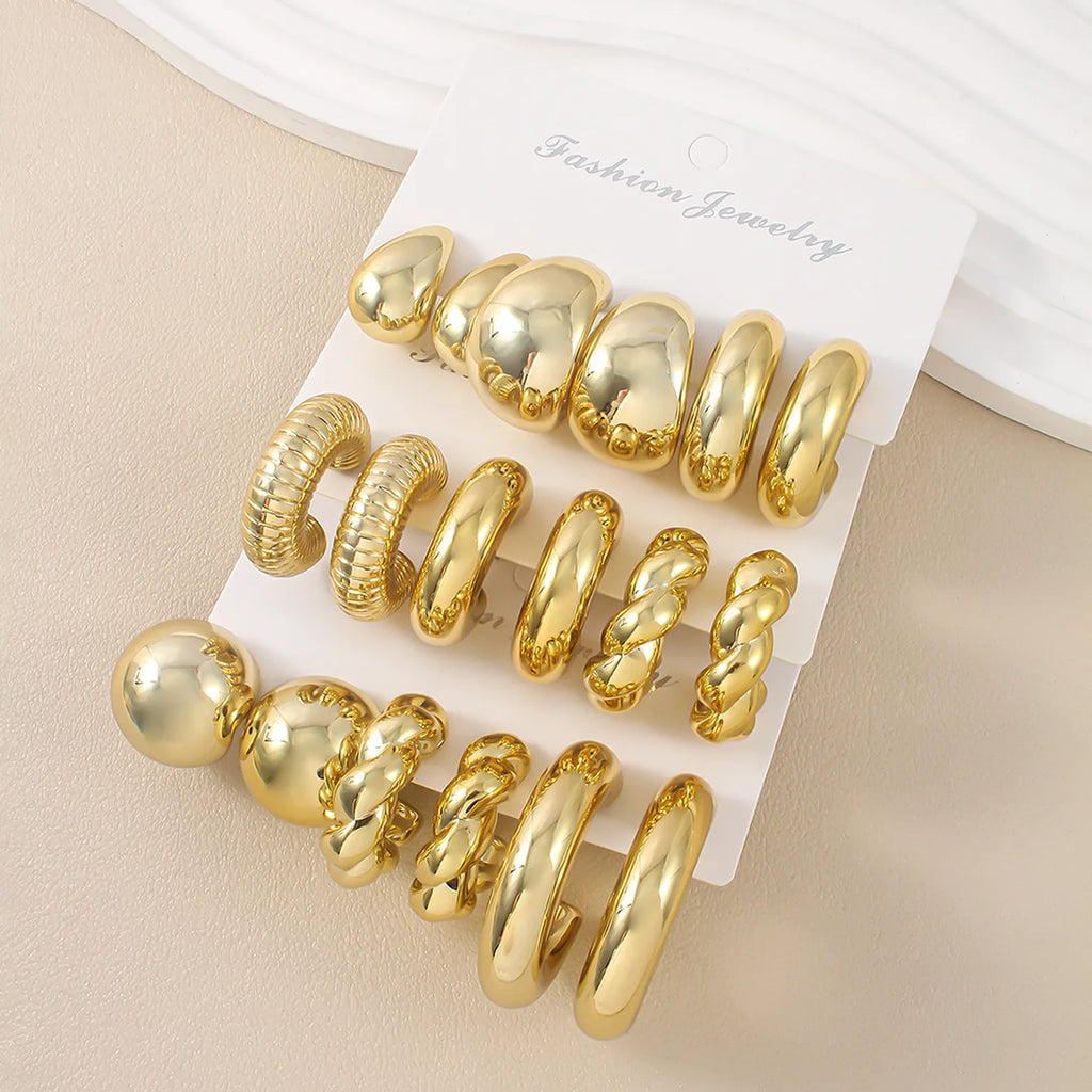 Punk Exaggerated CCB Water Drop Stud Earrings Vintage Irregular C-shaped Hoop Earring Stylish Women's Daily Party Jewelry