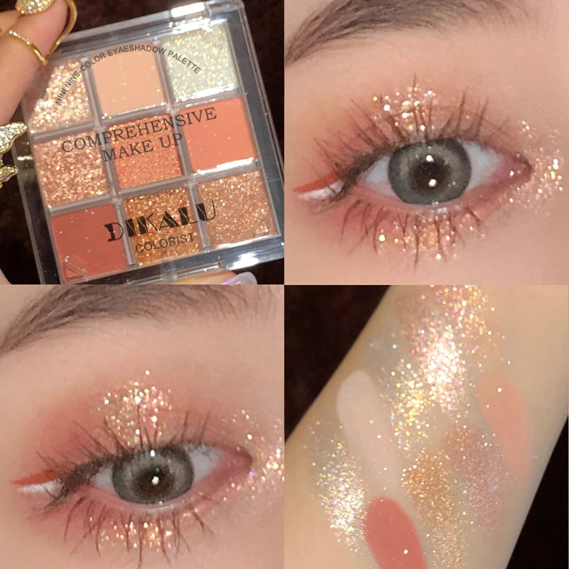 Dikalu Rosy Eyeshadow Palette Nine Pan Soft Smoky Rose For Everyday Spring Summer Look