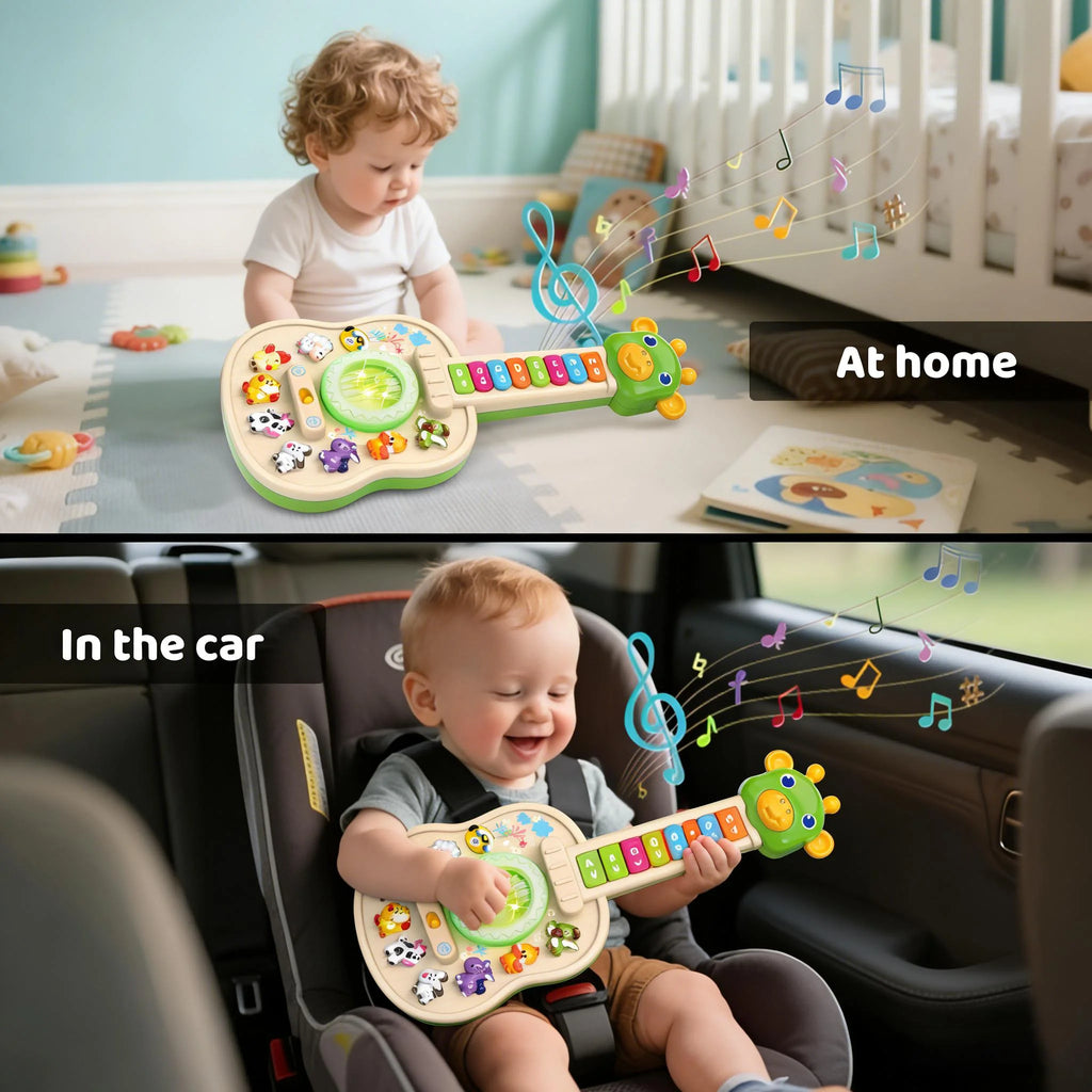 Children's Electronic Guitar, Baby Piano with Animal Sounds, Color Recognition,Lights & Melodies Educational Toy, Green Giraffe
