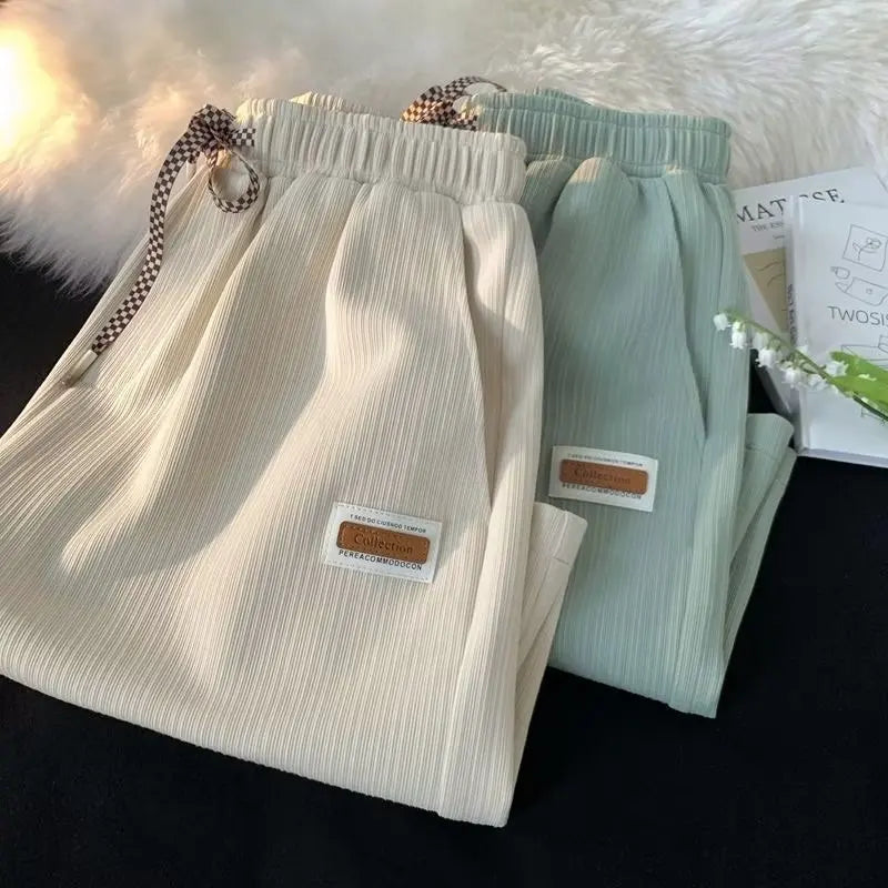 Summer Thin Shorts Women Men New Ice Loose Breathable Wide Leg Student Pants Embroidered Label Straight Casual Shorts Sweatpants