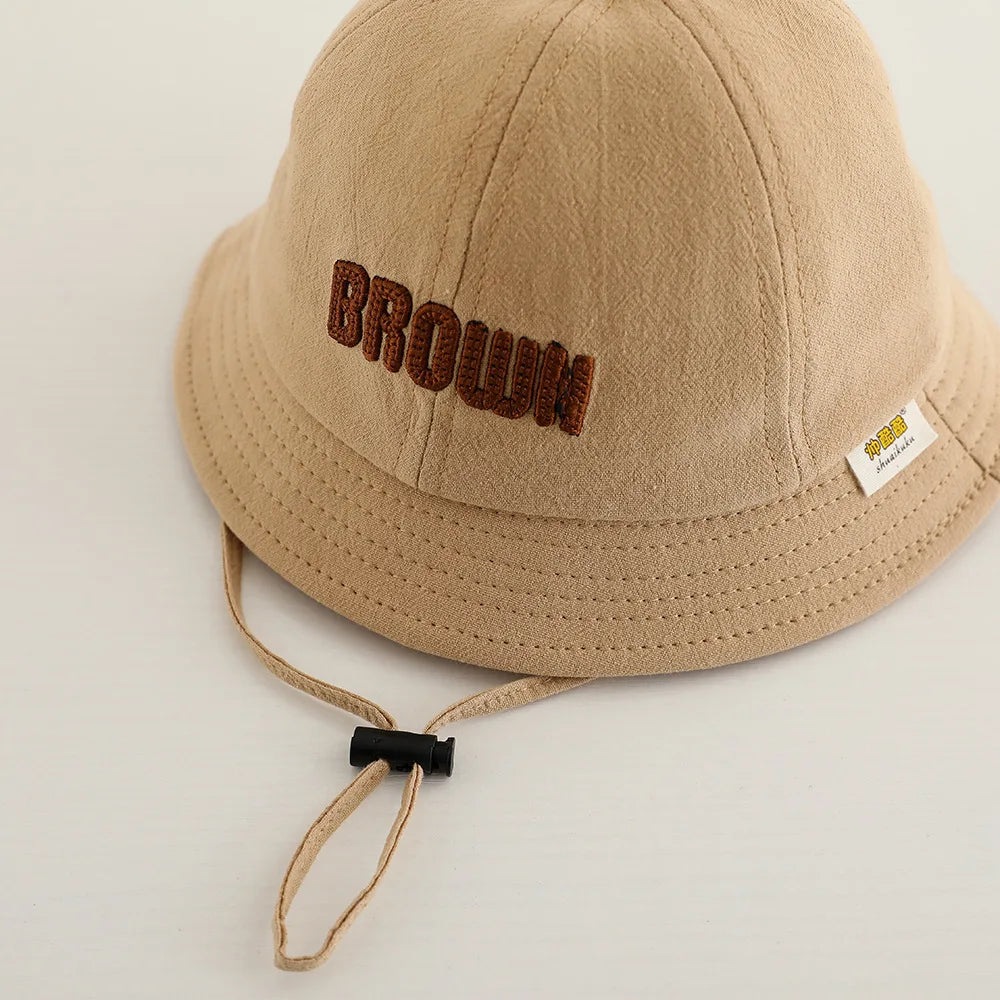 New Embroidered Letter Baby Bucket Hats Spring Sunhat Fishing Hat Sunshade Visor Boy Girl Outdoor Fashion Beach Cap For 6-24M