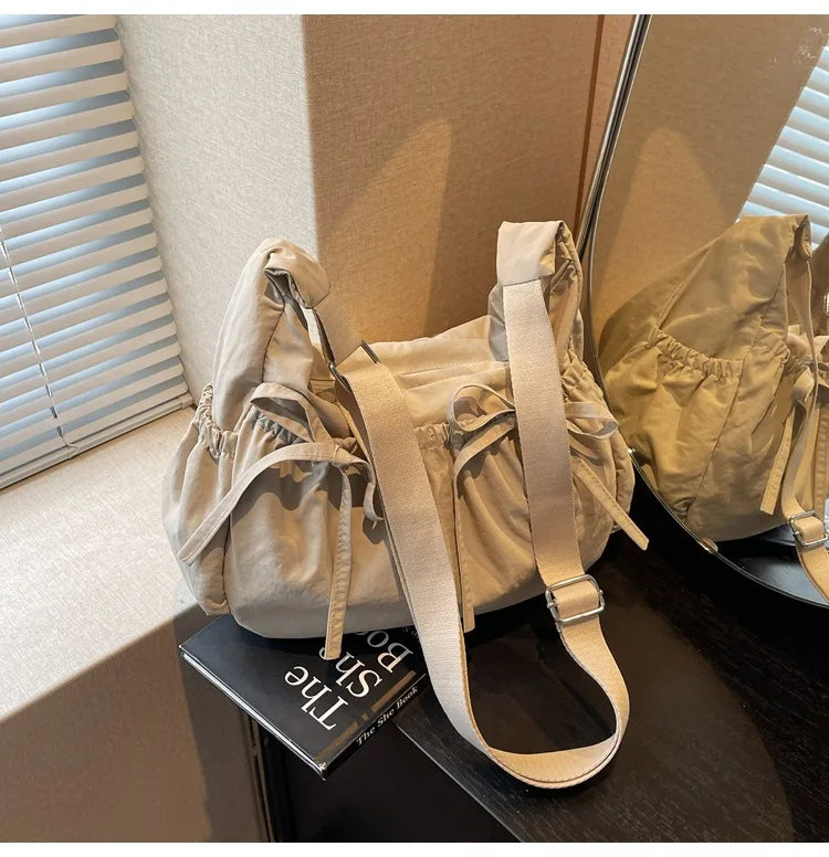Ruched Fabric Hobo Bags Lightweight Nylon Shoulder Crossbody Bag, Stylish & Adjustable, Perfect for Casual Outfits, Daily Errand