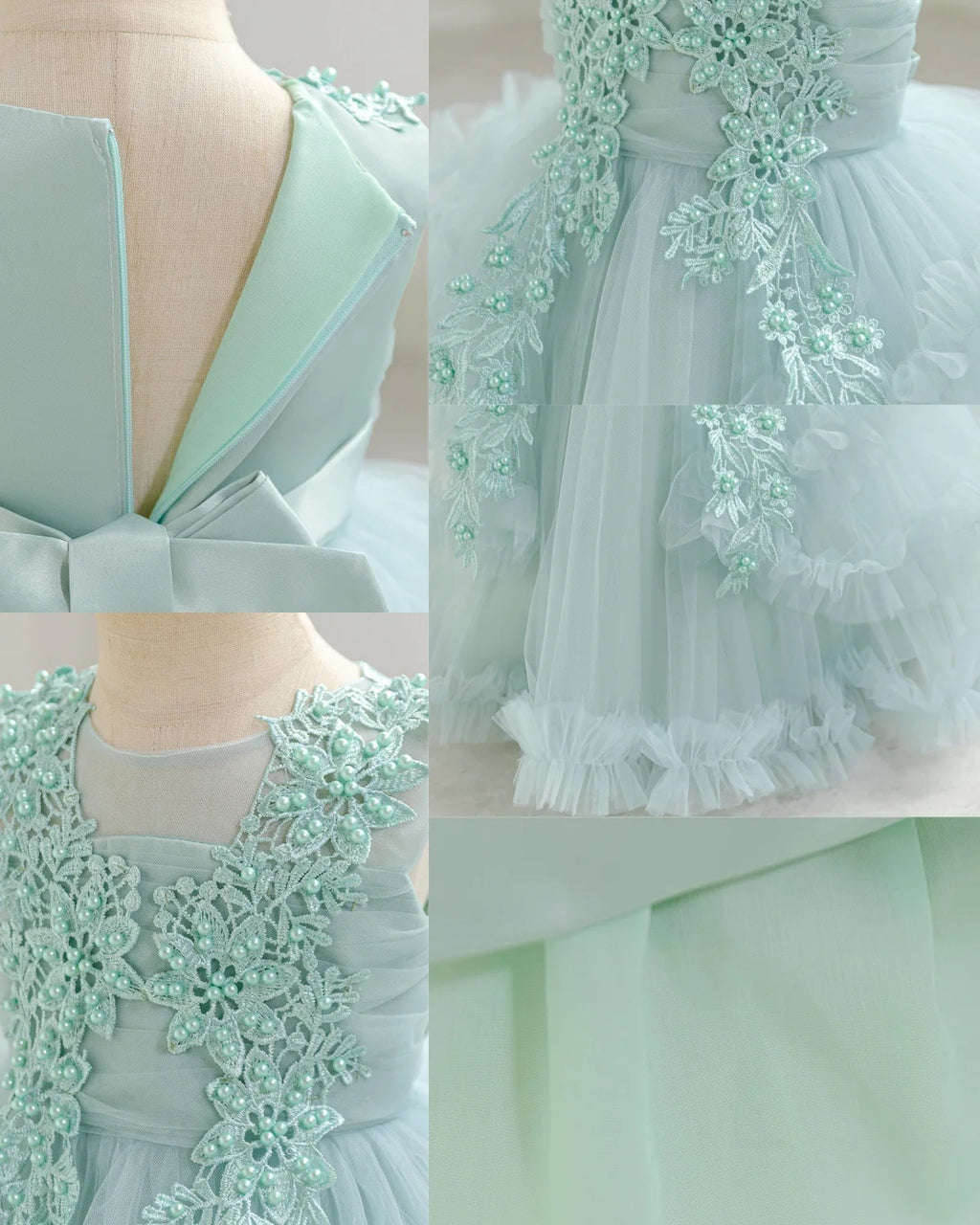 HETISO Girls Sleeveless Mesh Dress Elegant Beading Kids Birthday Party Ball Gown Children Wedding Clothes