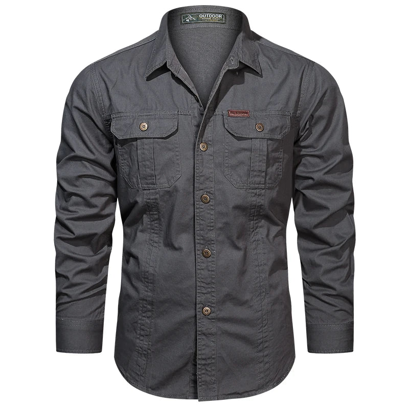 Brand Clothing Men's Cargo Shirt Long Sleeve Cotton Overshirt High Quality Casual Military Style 5XL