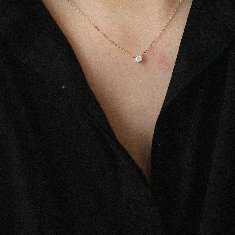 925 Sterling Silver 14K Gold Plated Necklace Versatile Single Sparkling Zircon Clavicle Chain For Women'S Wedding Jewelry