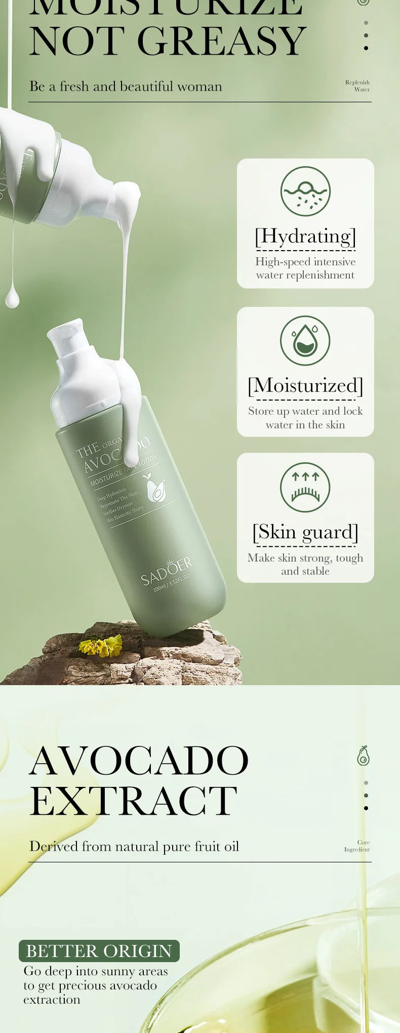 SADOER Avocado Skincare 6-Piece Set - Cleansing, Moisturizing, Care