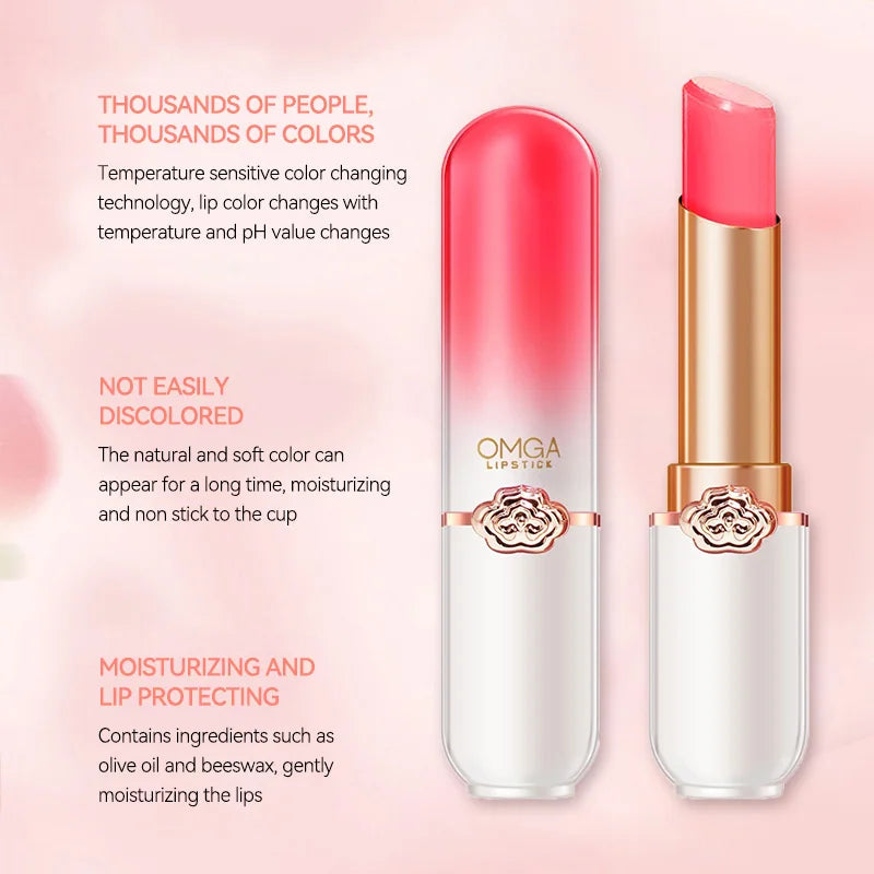 OMGA Color-Changing Lip Balm Jelly Lipstick Moisturizing Waterproof Hydrating Temperature-Sensitive Peach Flavor,Smooth Lips