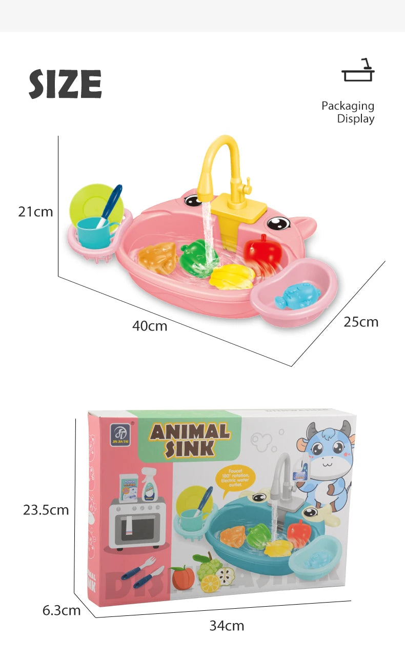 Juguetes de lavavajillas para fregadero de cocina, juguete de fregadero de cocina para niños pequeños, sistema de ciclo de agua automático eléctrico, regalos de juguete para niños