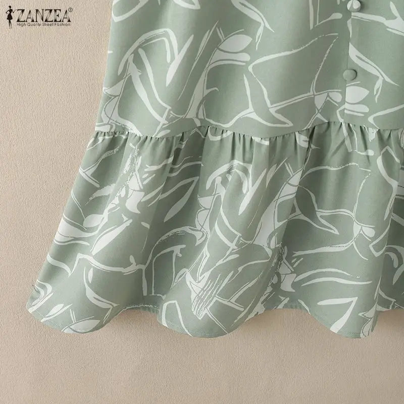 ZANZEA Women's Floral Printing Midi Dress V-Neck Short Sleeve Ruffled Hem Long Dress Summer Casual Daily Wear Robes Femme 3XL
