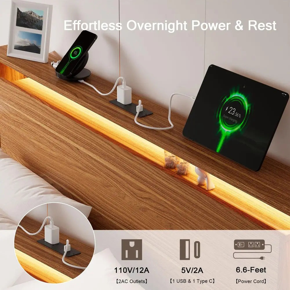 Bed Frame Queen Size with LED Lights amp Charging Station Kids Wood Floating Queen Bed Frame with Storage Headboard, Adhesive S