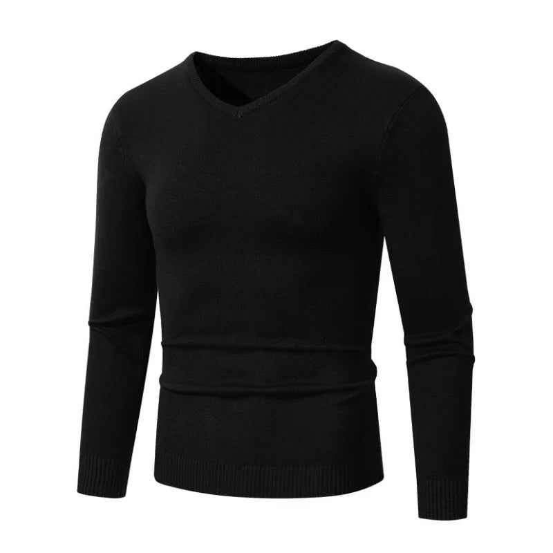 Men's Pullover V Neck Knitted Sweaters Solid Color Long Sleeve Jumper Lightweight Casual Business Pullover Slim Fit Sweater