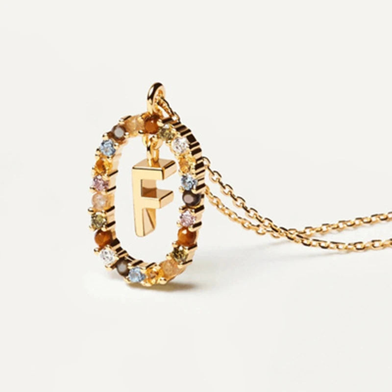 New 925 Sterling Silver Gold Letters A - Z Initial Necklace Zirconia Letter Pendant Long Chain Say My Name Fine Jewelry