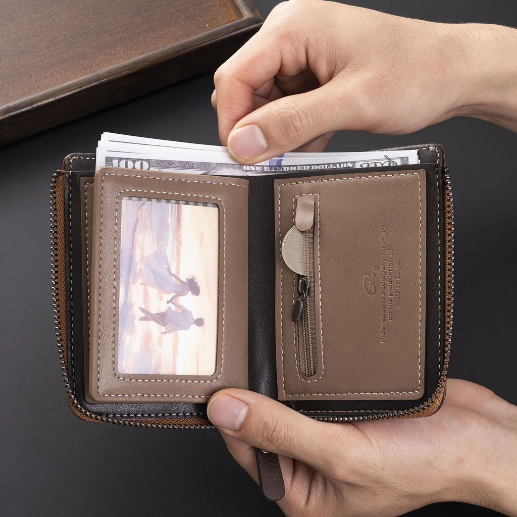 Men's Retro Short Wallet Multifunctional Fashion Zipper PU Leather Coin Purse High Quality Credit Card Holder Ideal Gift For Men