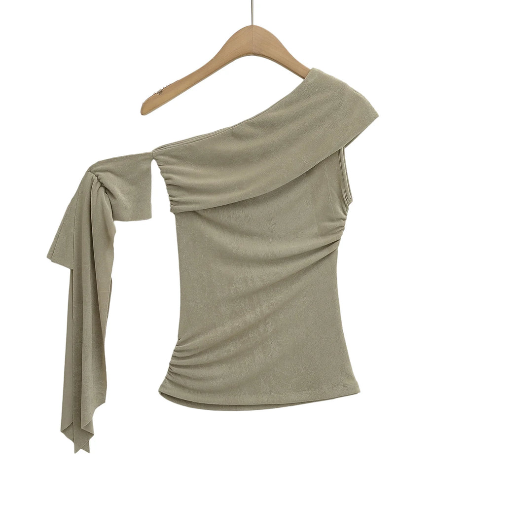 Sweet Sexy Bodycon Short Sleeve T-Shirt Shoulder Bared Pure Color Slimming Top for Trendy Women Summer Thin Fabric Cute Style