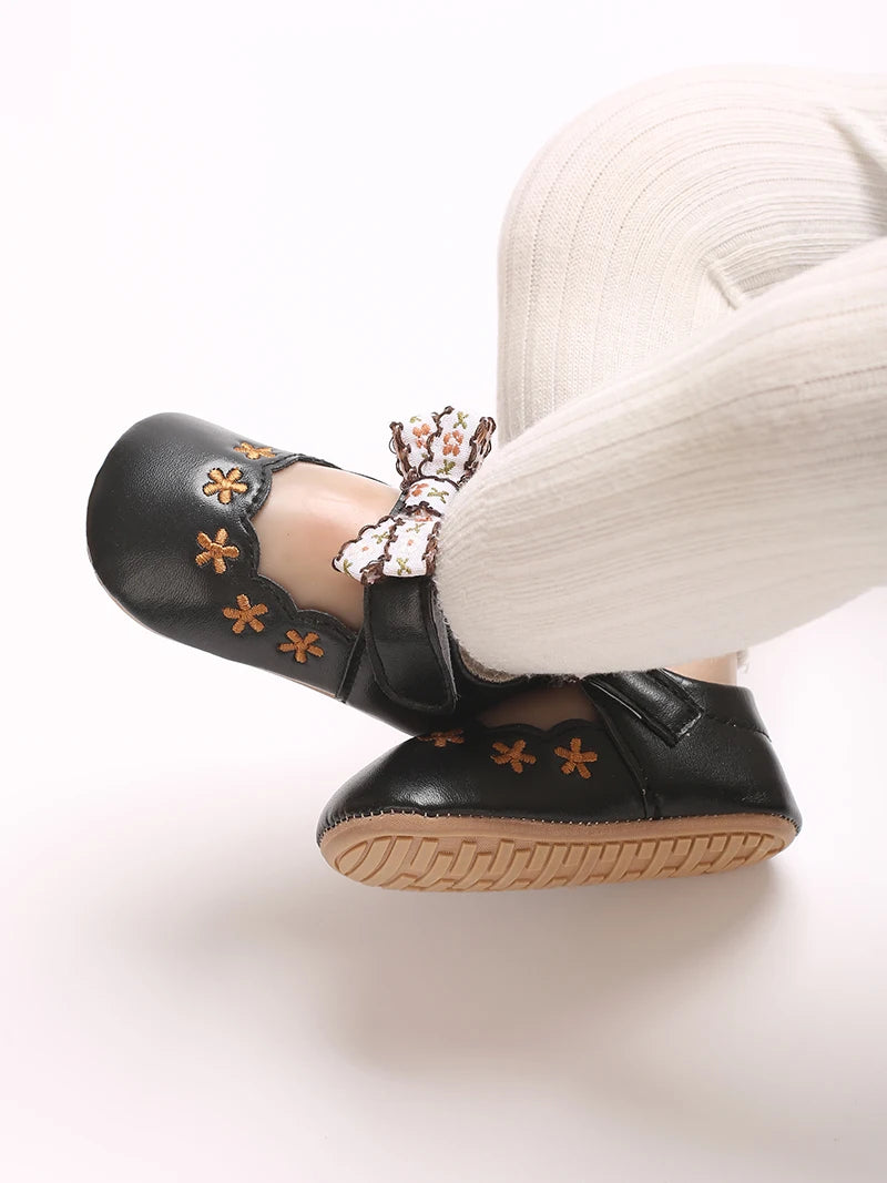 New big bow floral 0-18 months baby princess shoes sandals breathable PU upper walking shoes