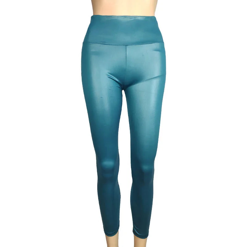 High-Waist Faux Leather Yoga pants | 4- Season Stretch Trousers