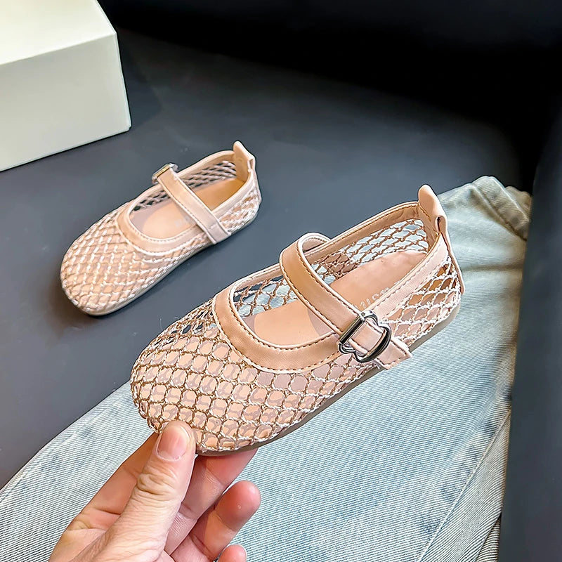 Children's Perforated Mesh Slip-on Shoes New Beige Breathable Boys' Girls' Leather Shoes Pink Soft Anti-slip Kids Baby Sandals