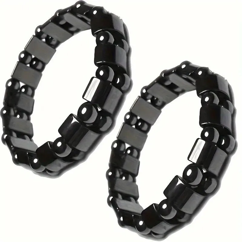 A Black Gallstone Magnetic Bracelet for Men and Women, the Same Magnetic Energy Bracelet with Double Row Bead Magnetic Bracelet