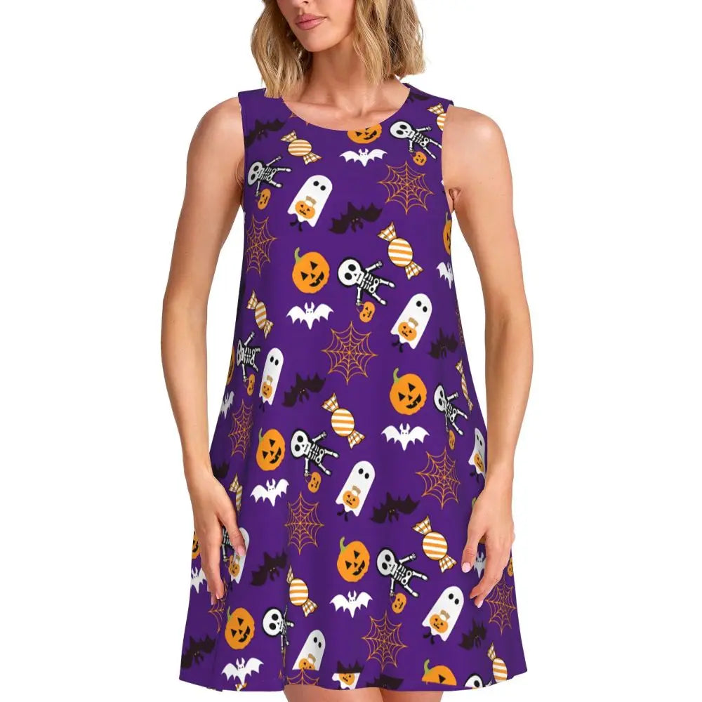Happy Haunts Dress Halloween pumpkins Boho Dresses Female Sleeveless Basic Tank Dress Daily Graphic Oversize Clothing
