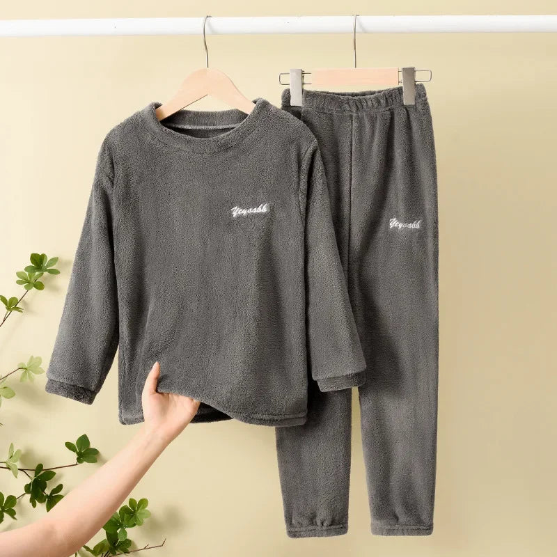 2PCS/set BoyGirl Kids Fall Winter Sleepwear Toddler Child Baby Coral Fleece Warm Sweatshirt Pant Set Flannel Pajama Pullover Top