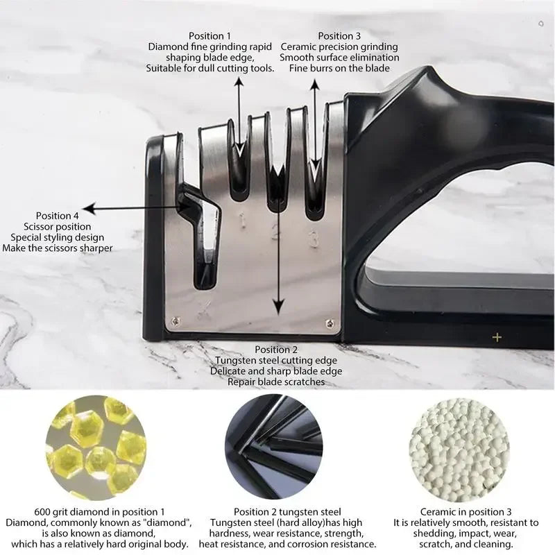 Afilador de Cuchillos de Cocina de 4 Segmentos Multifuncional Portátil con Base Antideslizante Afilador de Cuchillos para Gadgets y Accesorios de Cocina Domésticos