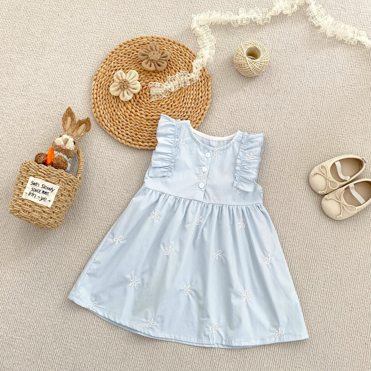 1-6Yrs Summer Girls Dress Baby Clothes Fashion Smocking Stitch Girls Dress Puff Sleeve Floral Cotton Baby Girls Princess Dresses
