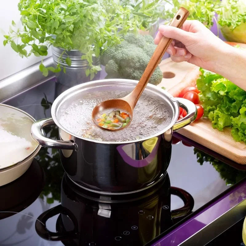 Large Wooden Soup Spoons Long Handle Heat-resistant Rice Scoops Portable Hanging Cookware Home Kitchen Restaurant Cooking Tools