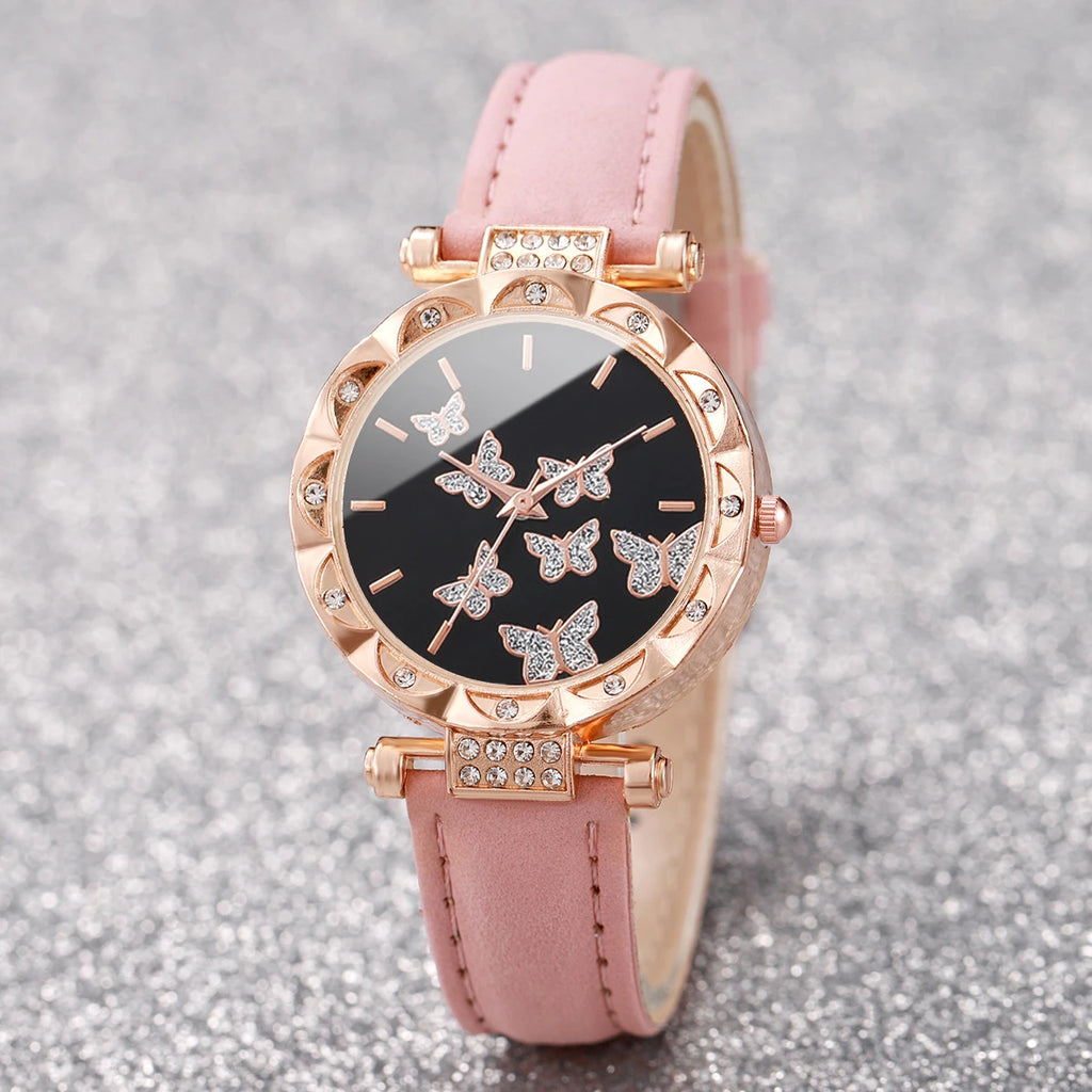 Ladies' Fashion Light Luxury Quartz Watch Classic Butterfly Pattern Digital Diamond Face Women's Style