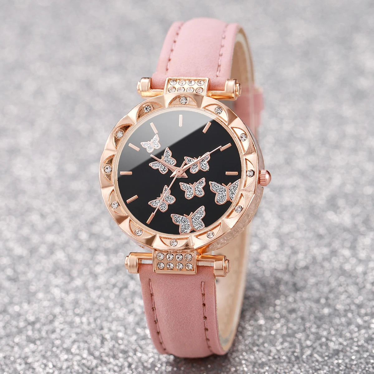 Ladies' Fashion Light Luxury Quartz Watch Classic Butterfly Pattern Digital Diamond Face Women's Style