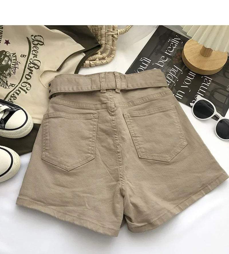 2026 Summer Safari Style Women Denim Pantskirt High-waist Short Slim A-line Jean Skirts Lady Anti-expose Lining Wide-leg Shorts