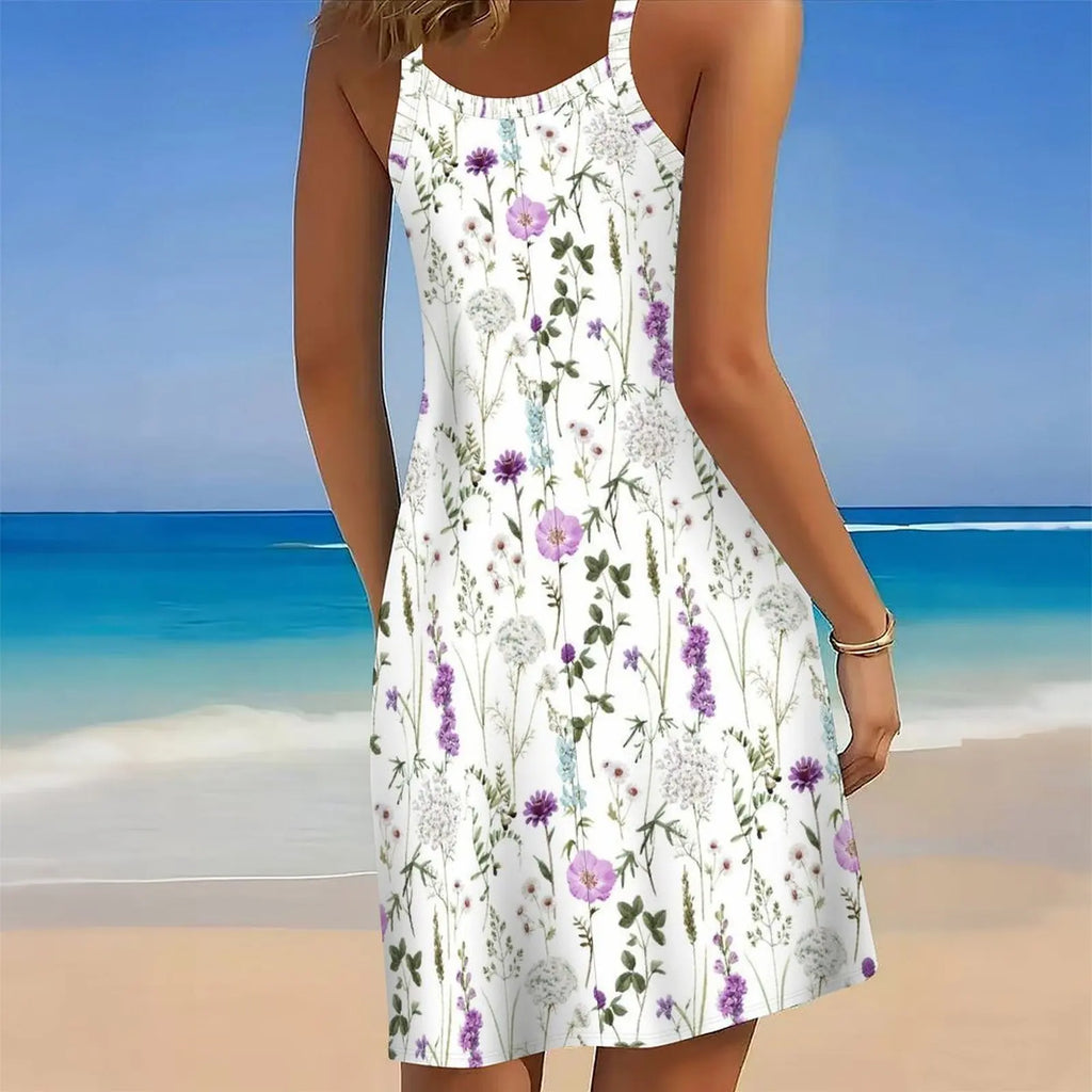 Women's Print Spaghetti Strap Cover Up Dress Irregular Hem Sleeveless Beach Swim Cover Up Sundress