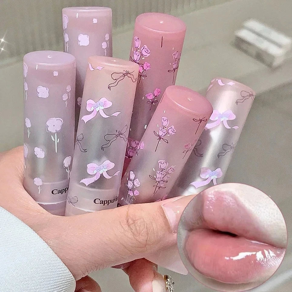 Flower Hydrating Solid Lip Gloss Mirror Shine Lip Honey Moisturizing Glossy Pink Jelly Lip Balm Non Sticky Makeup Lipstick