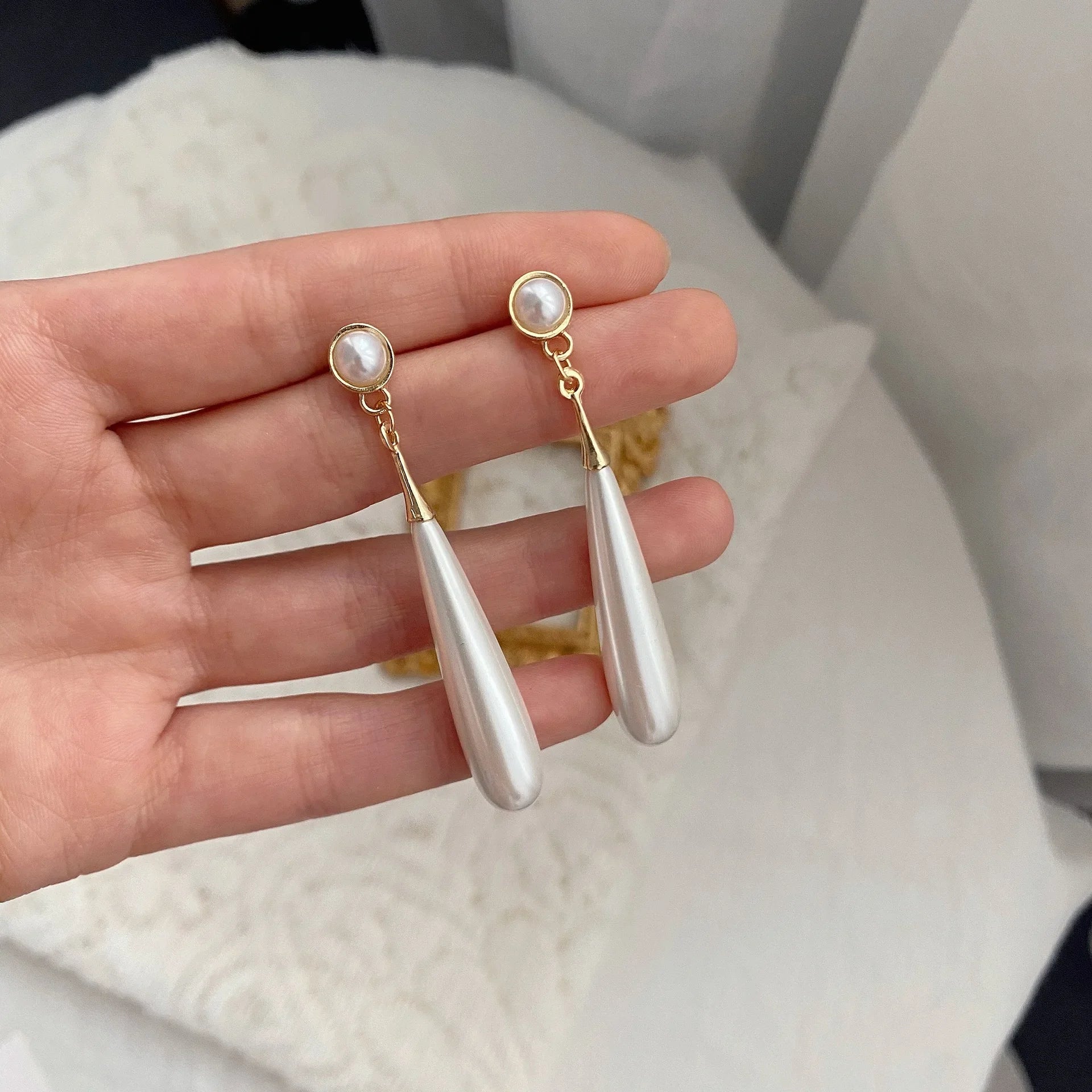 Korean Fashion Style Pearl Long Tassel Clip on Earrings for Women Simple Temperament Long Chain Non-piercing Ears Clip Earrings
