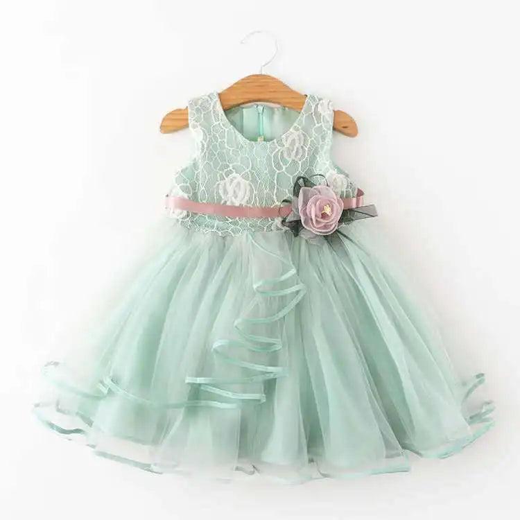 Sleeveless Baby Kids Lace Mesh Dresses for Children's Wedding Party Clothing Princess Girls Flowers Dress