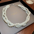 Fyuan Korean Style Twining Pearl Choker Necklaces For Women'S Geometric Necklaces Weddings Bride Jewelry Accessories