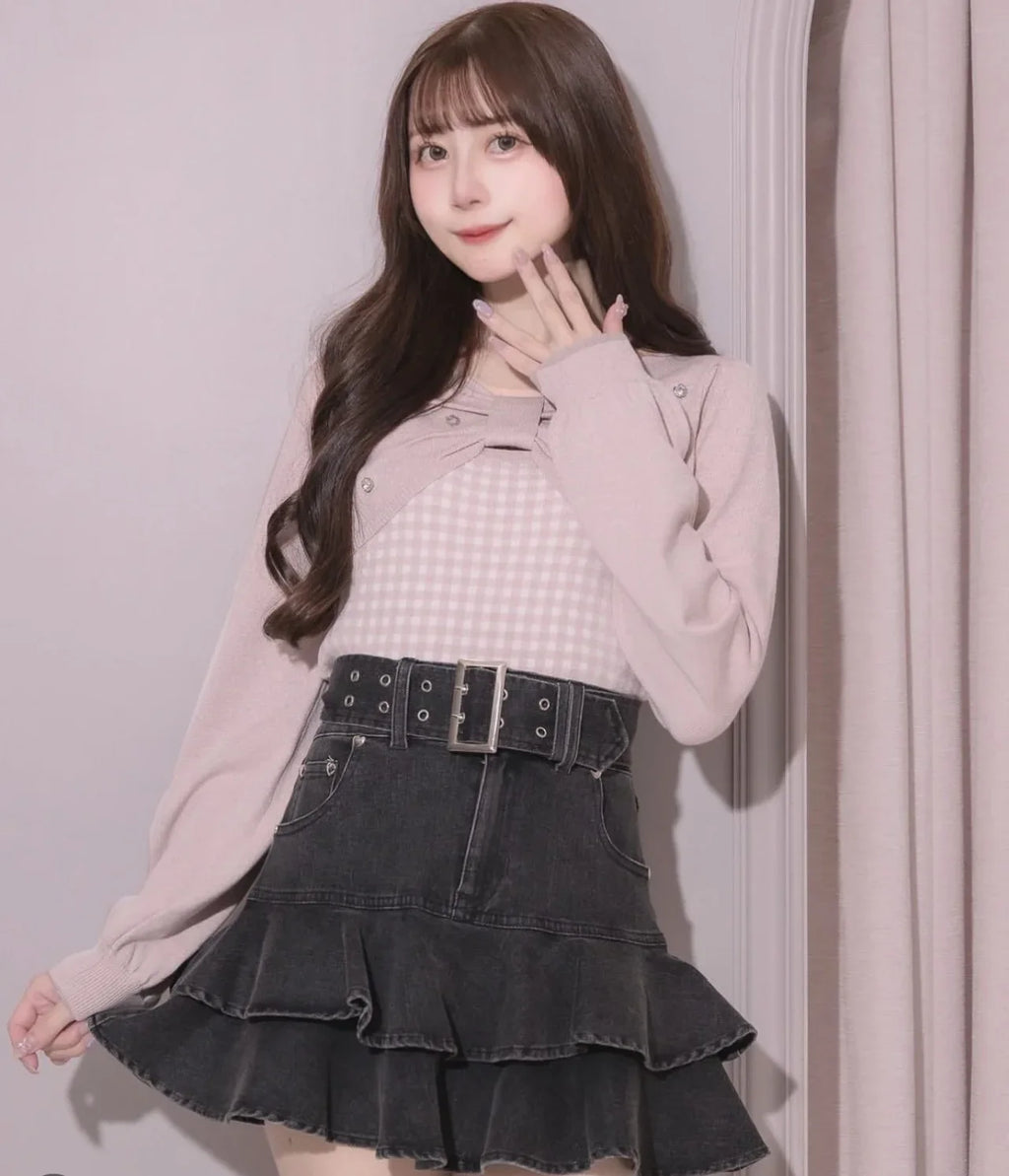 IMU Japanese Sweet Fashion Black Leather Skirt Spring Autumn New 2025 Women's High Waist Slim Elegant Denim Skirt Puffy Cake Ski