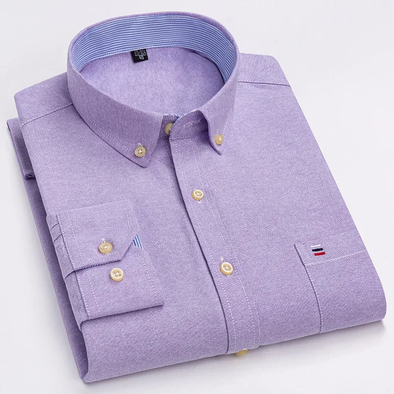 Over Size 7XL 100% Cotton Oxford Long-Sleeve Shirts for Men Slim Fit Formal Plain Shirt Office White Clothes Elegant Business To