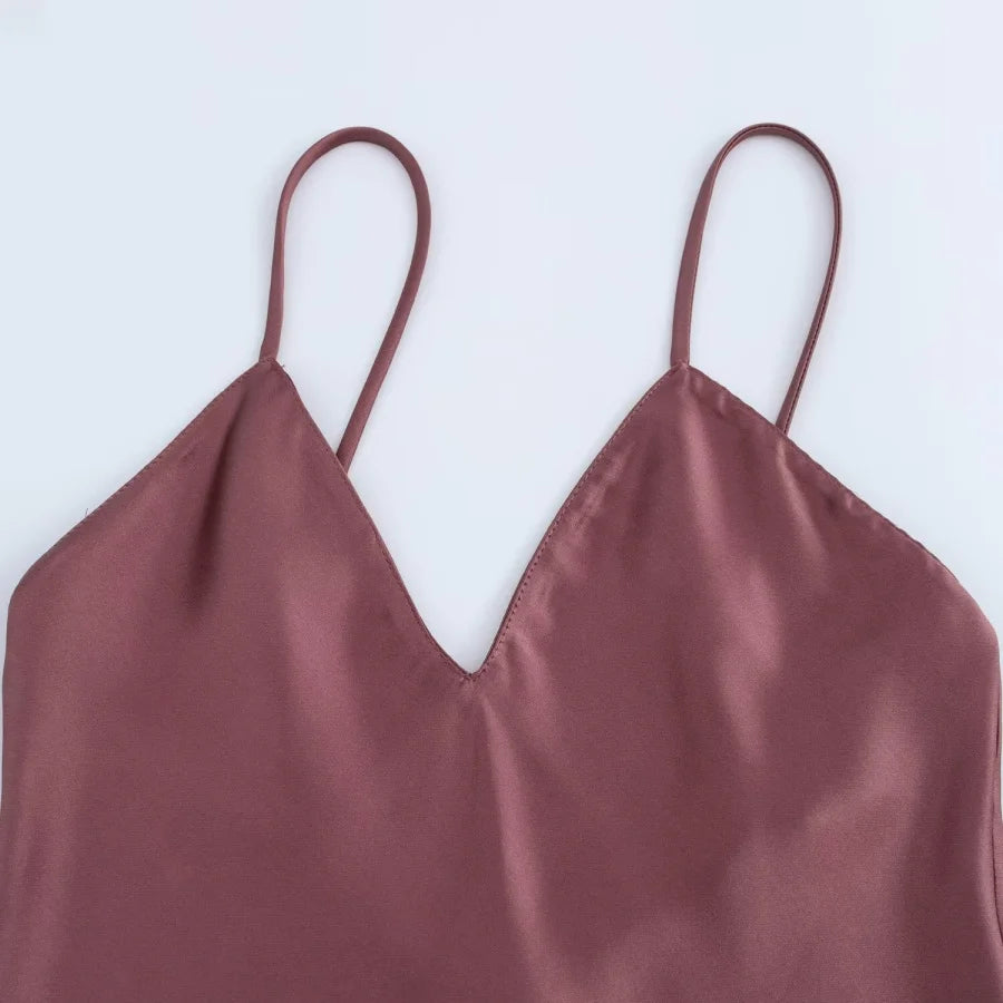 New Elegant women's fashion silk satin texture MIDI dress sexy backless party slip dress