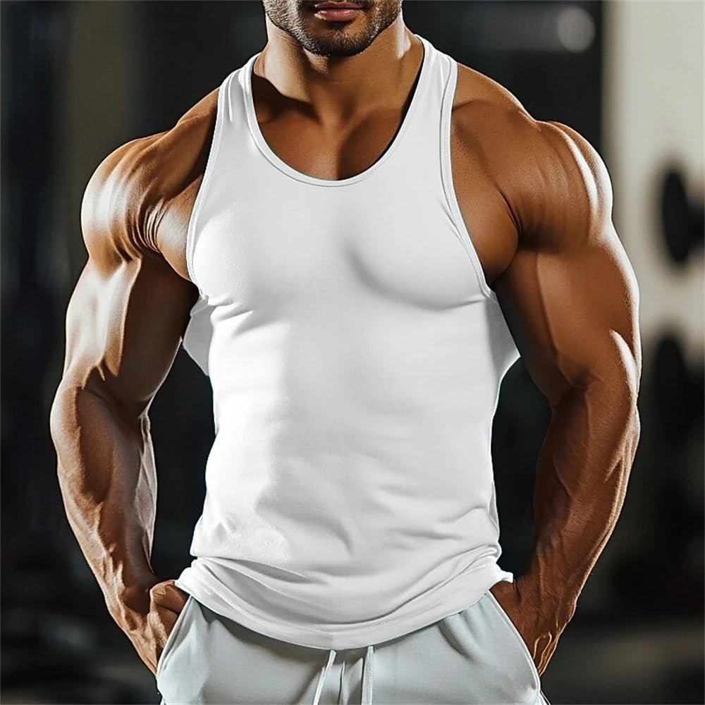 Outdoor Run Sports Men's Tank Top Summer Quick Dry Breathable Fitness Vest Fashion Gym Tees Casual Solid Color Sleeveless Shirt