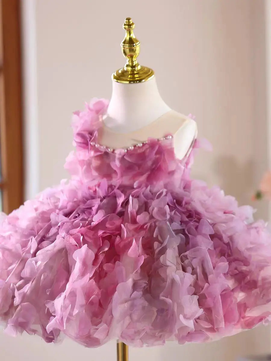 Dreamy Vow D147 Pink Elegant Girls Dress Flowers with Bow Knee Length Children Wedding Birthday Holiday Party Pageant Dress