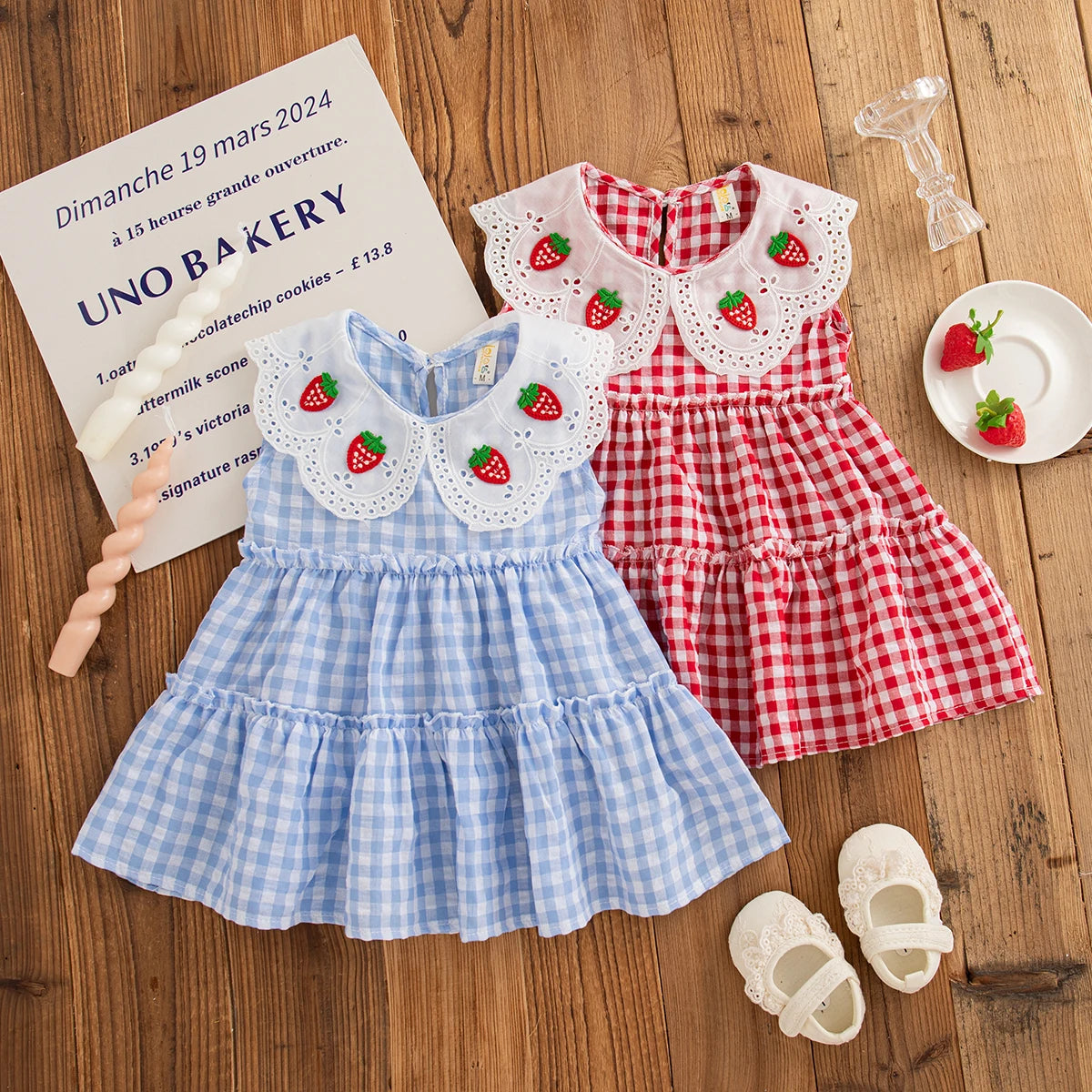 Summer New Baby Girl Plaid Dress Cute Red Strawberry Children'S Clothing (6 Months -3 Years Old)
