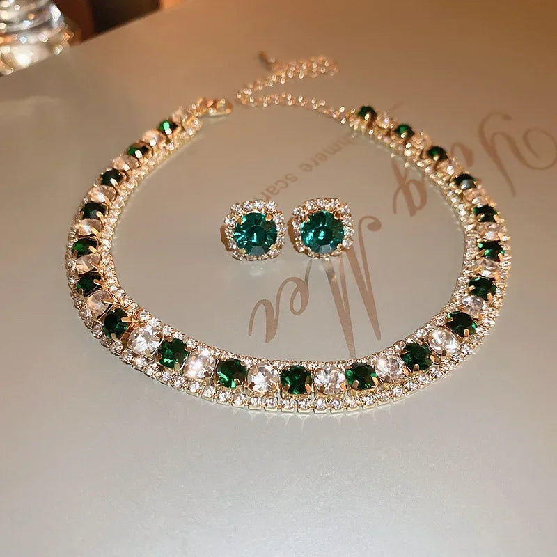 Women'S'S Rhinestone Decorated Necklace & Earringstrendy Jewelry Set Fashionable Accessories For & Daily Clothing Decor