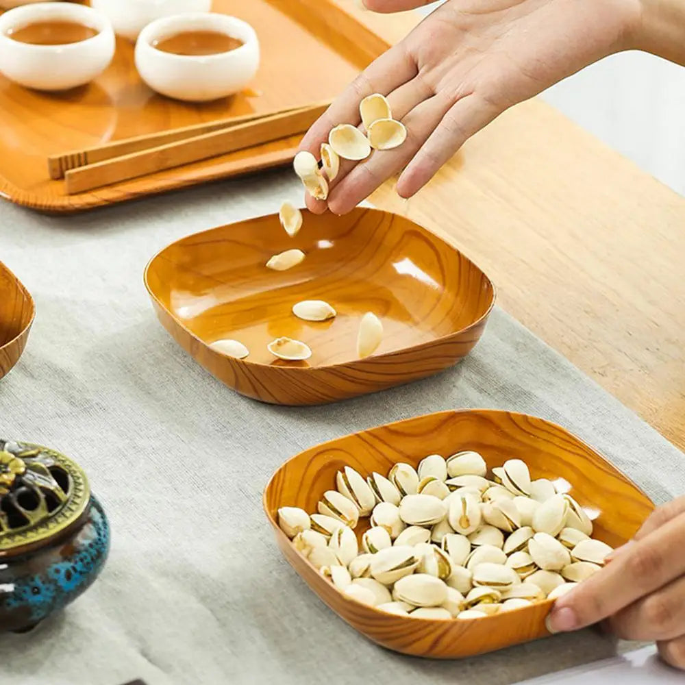 10PCS Japanese-style Plastic Dish Multifunctional Simple Imitation Wood Grain Bone Spitting Dish Household Food Grade Fruit Bowl