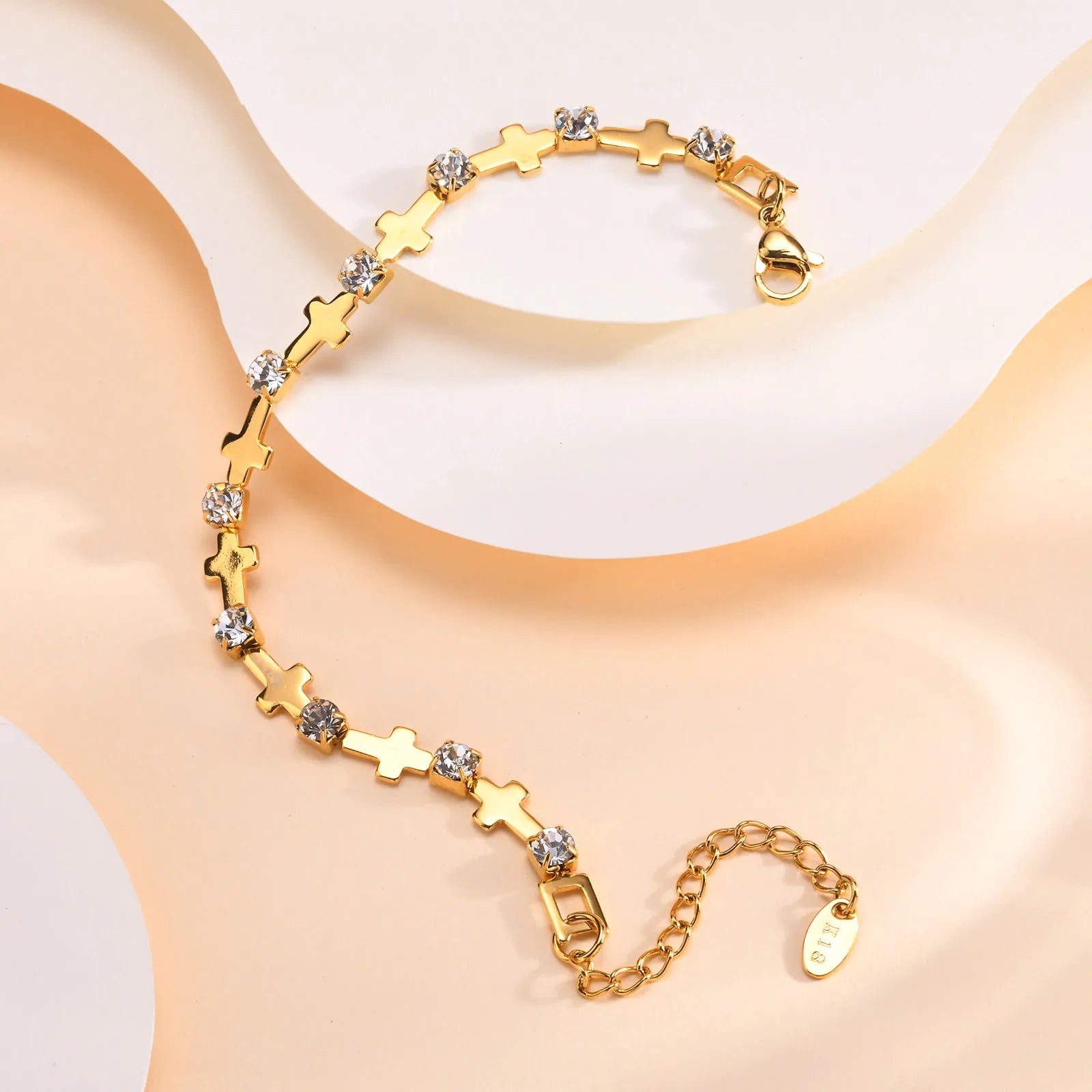Zirconia Cross Bracelet For Women'S, Stainless Steel 18K Gold Plated Non Tarnish Stylish