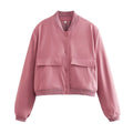 Women's Vintage V-Neck Bomber Jacket with Pockets