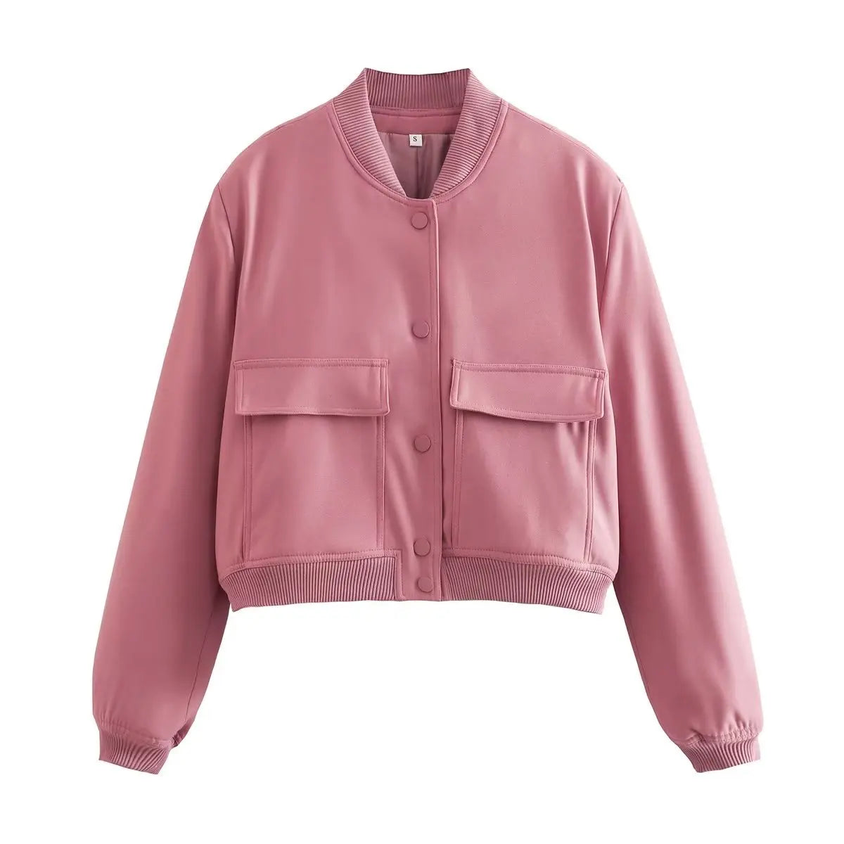 Women's Vintage V-Neck Bomber Jacket with Pockets
