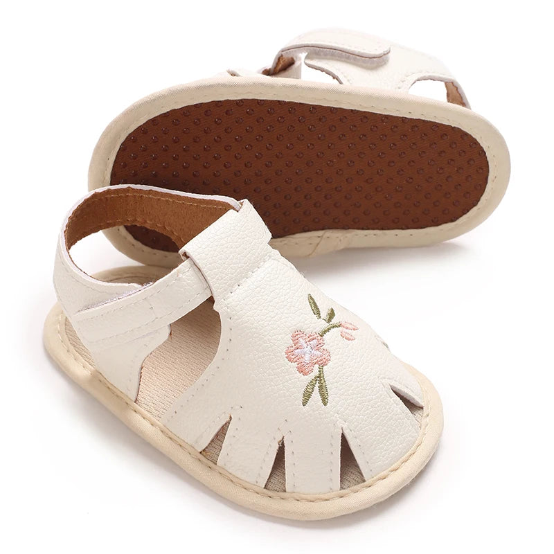 New big bow floral 0-18 months baby princess shoes sandals breathable PU upper walking shoes
