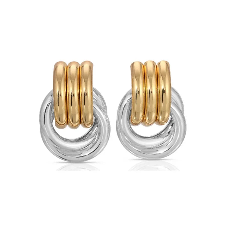 Trendy Stainless Steel Multilayer Circle Twist Knot Earrings For Women'S Texture Mixed Color Gold Plated Statement Earring Bijoux