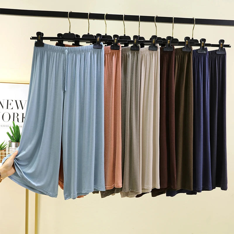plus Size Modal Seven-Foot Pants Women Summer Loose Wide Leg Pants Elastic Waist Casual Home Pants Shorts Home Clothes