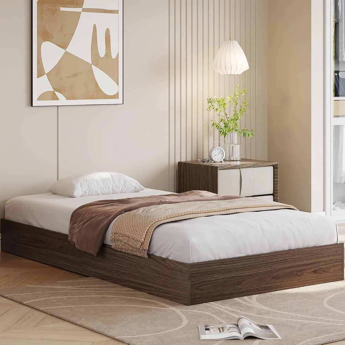Garvee Living Room Bed Frame Easy Sturdy Assembly Bedroom Frames with Low Profile Design Eco-Friendly Bed Wood Slats Support Home Furniture Without Headboard